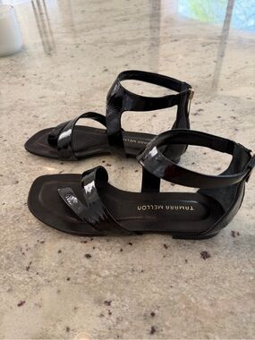 Tamara Mellon Black Stride Patent Sandals Size 8.5